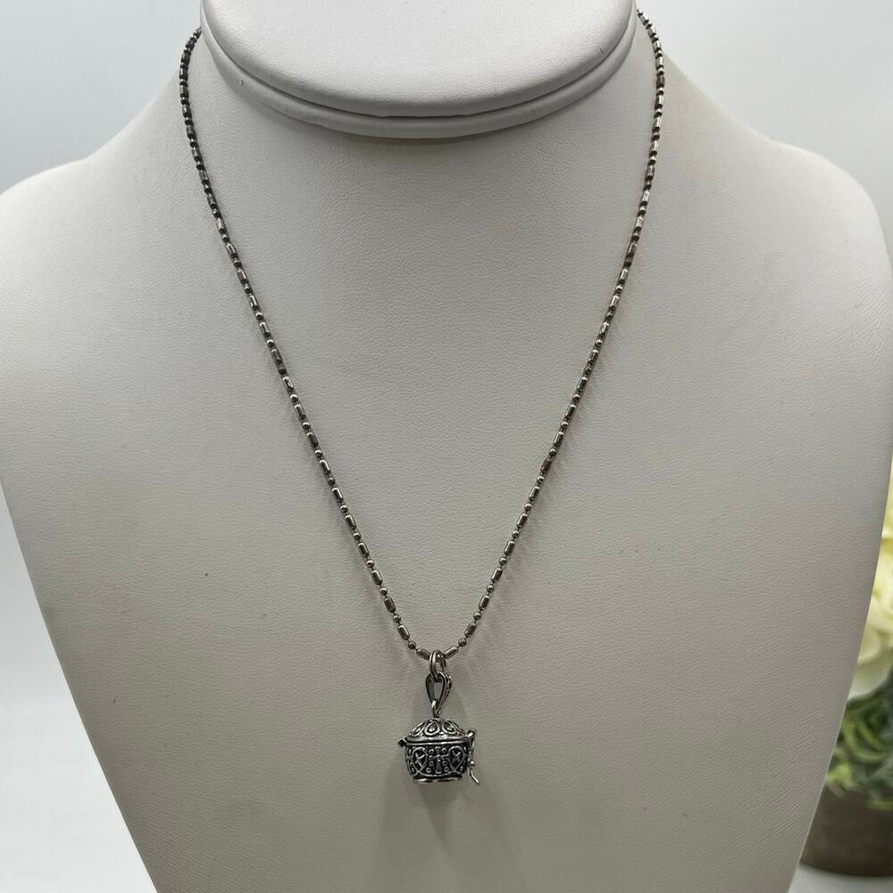 AA 925 Sterling Silver Scroll Prayer Box Locket Pendant Ball Link Chain Necklace